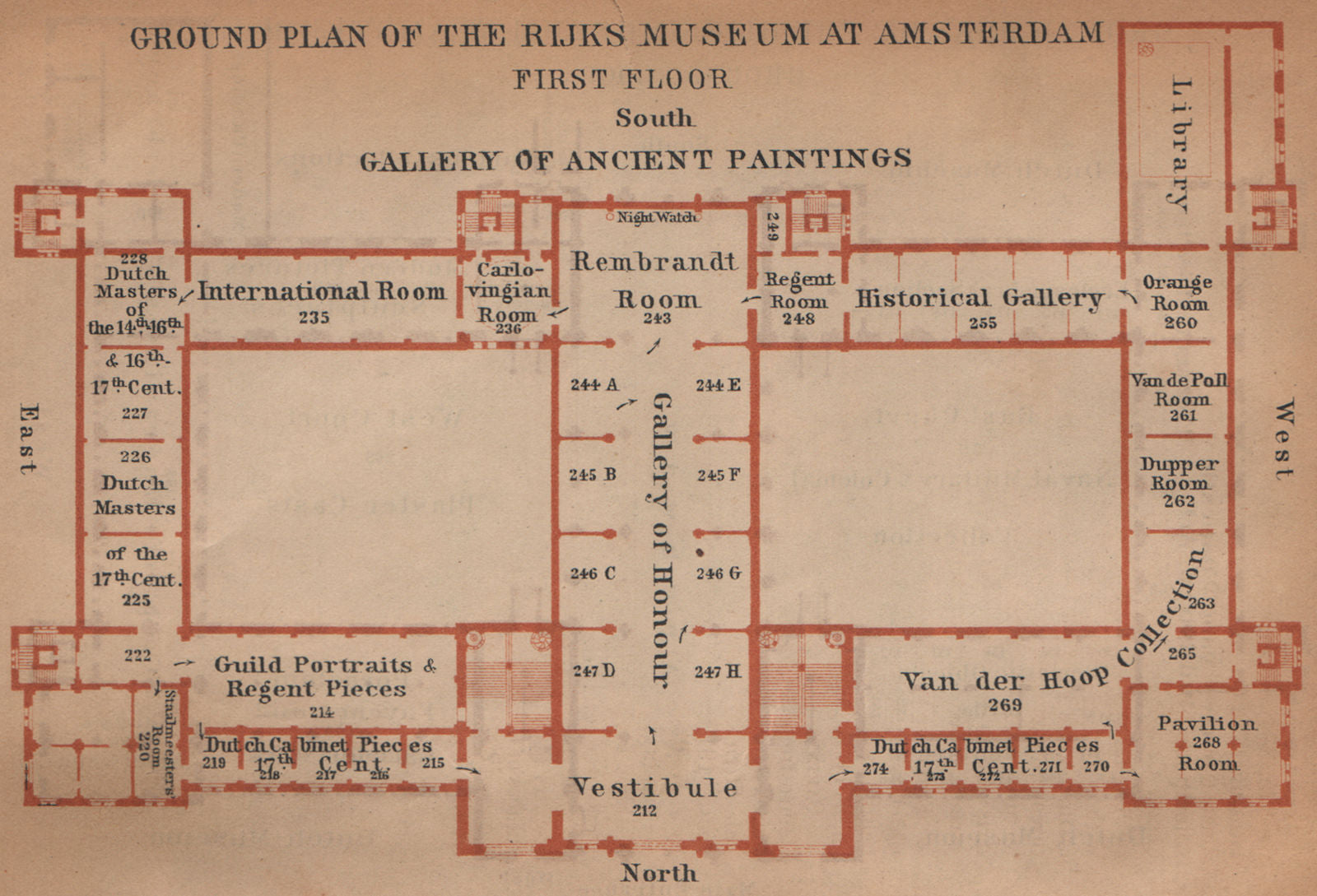 RIJKS MUSEUM first floor plan, Amsterdam. Netherlands kaart. BAEDEKER 1905 map